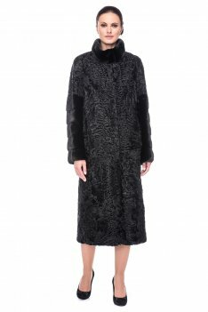 Длинная шуба из каракуля с норкой Артикул: Т1586 Шубы из каракуля Артикул: Т1586 вид спереди
